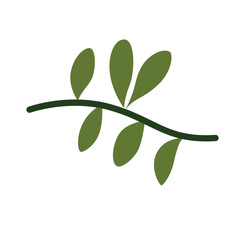2d Simple green leafy branch without flowers, flat design ideal for decorative compositions.

