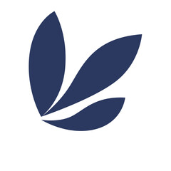 2d Stylized symmetrical blue leaf branch in flat illustration, suitable for decorative use.
