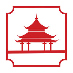 Elegant pagoda inspired decorative border frame design with intricate asian architectural elements and geometric patterns