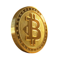 Golden bitcoin cryptocurrency coin isolated on transparent background