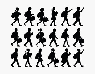 Fototapeta premium Books and Backpacks with School Children Silhouette EPS Vector Template Illustration