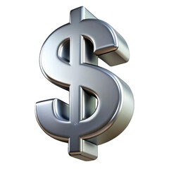 Obraz premium Shiny silver dollar sign isolated on transparent background