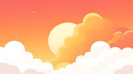 Fototapeta premium Warm sunset sky with fluffy clouds.