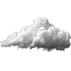 A grayscale image showcases a large, fluffy cumulus cloud against a stark black background.  The cloud's texture is detailed, showing variations in density and shading