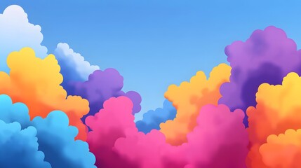 Fototapeta premium Colorful clouds against a bright blue sky.