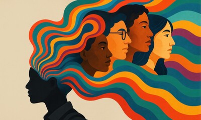 Diversity in Education | Multicultural Faces Emerging from a Student&rsquo;s Mind Illustration