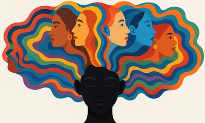 Diversity in Education | Multicultural Faces Emerging from a Student&rsquo;s Mind Illustration