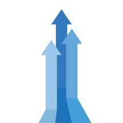 3 blue business arrows pointing up prepresent growth and competition
