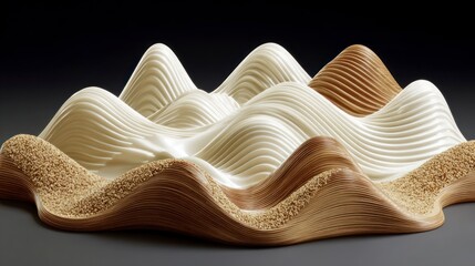 Abstract undulating landscape with smooth cream and textured tan ridges