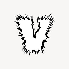 V letter, white abstract English alphabet vector