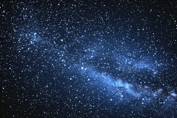 Fototapeta premium Starry sky background, blue night sky full of stars, glowing stars in the dark space, starry background, dark night, stars in the distance, starlight, dark background with a blue glow, night sky. 