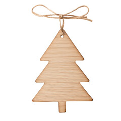 Wooden Christmas tree ornament with rustic string bow, perfect for holiday decorations or DIY crafts