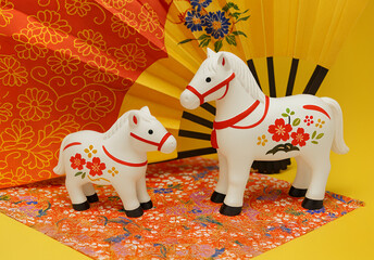 午年のかわいい馬の親子の干支置物