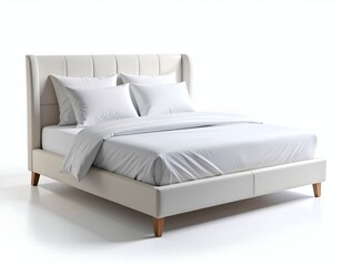 Obraz premium White Bed with Clean Linen, Bedroom, Interior, and Luxury.