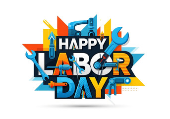 Obraz premium Happy labor day celebration with tools and festive design