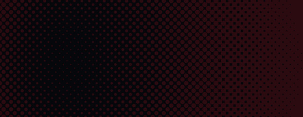Dark red and black background with halftone dotted pattern. The background has halftone gradient effect, blending red and black colors seamlessly. Minimal abstract vector background wallpaper