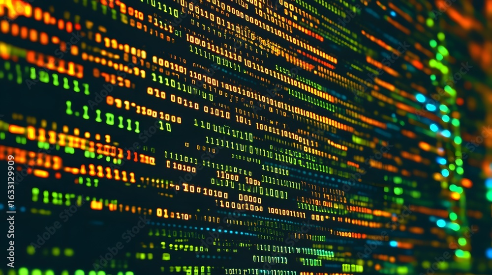 Wall mural colorful binary code display.