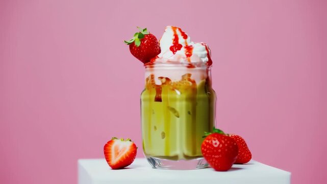 Strawberry green tea matcha milkshake advertising 