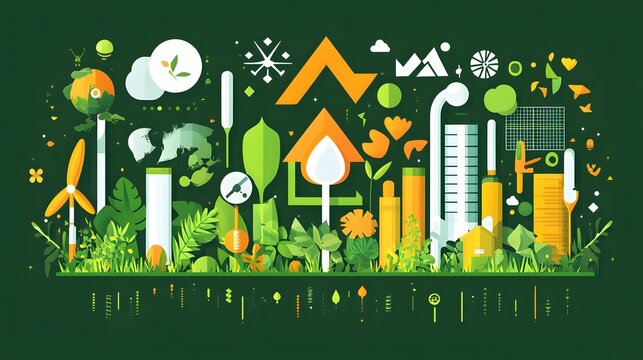 Eco-friendly sustainable city design illustration.