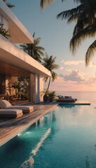 Fototapeta premium Tropical beachfront luxury home with pool