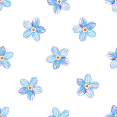 Seamless blue flower pattern background. Forget-me-not endless backdrop. Hand drawn floral watercolor repeating illustration for textile, wrapping, wallpaper, fabric, paper, cover, decor, fashion