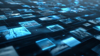 Abstract digital display of interconnected data squares