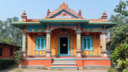 Vibrant Temple in Rural Setting