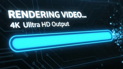 A video rendering progress bar almost complete for 4K Ultra HD output displayed on a dark background with circuitlike lines