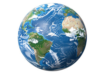 Realistic earth globe showing continents and oceans isolated on transparent background