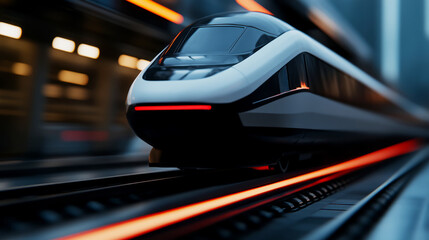 Fototapeta premium Modern High-Speed Train Approaching Platform in Urban Environment with Motion Blur Effects