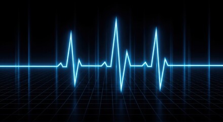 Fototapeta premium Blue neon heartbeat ekg line isolated on white background