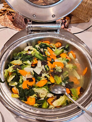 Colorful Capcay Stir-Fry Vegetables in Buffet Warmer Tray