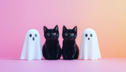 ハロウィンパーティーに向かう猫とおばけ © tkc