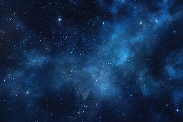 Naklejka premium Starry sky background, blue night sky full of stars, glowing stars in the dark space, starry background, dark night, stars in the distance, starlight, dark background with a blue glow, night sky. 