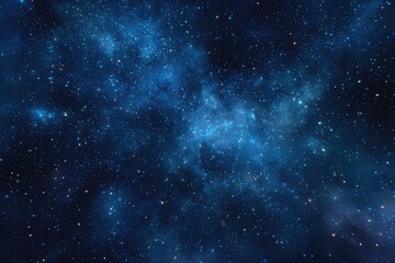 Naklejka premium Starry sky background, blue night sky full of stars, glowing stars in the dark space, starry background, dark night, stars in the distance, starlight, dark background with a blue glow, night sky. 