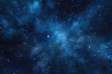 Fototapeta premium Starry sky background, blue night sky full of stars, glowing stars in the dark space, starry background, dark night, stars in the distance, starlight, dark background with a blue glow, night sky. 