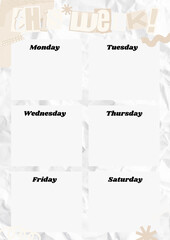 A blank weekly planner template featuring the days of the week in a clean organized layout for scheduling and time management