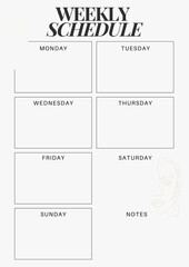 Clean and minimalist weekly schedule template with ample space for daily planning and notes perfect for organization