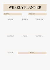 Elegant weekly planner template with days of the week and ample space for daily tasks and notes
