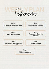 Aesthetic skincare routine guide featuring daily morning and evening steps for healthy glowing skin