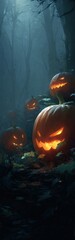 Halloween Jack-o'-lanterns in Foggy Forest