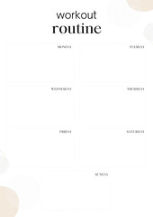 Minimalist workout routine planner template with days and exercise slots for effective fitness tracking and goal setting