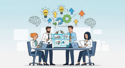 Business Meeting Illustration: Team Brainstorming Ideas for Growth and Success