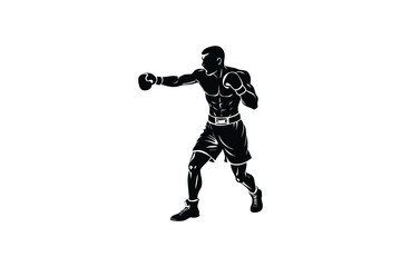 Fototapeta premium Dynamic silhouette of a male boxer in action throwing a punch with intense focus and powerful stance showcasing athletic movement and combat sports silhouette