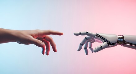 Human and Robot Hands Touching – Future Technology Concept