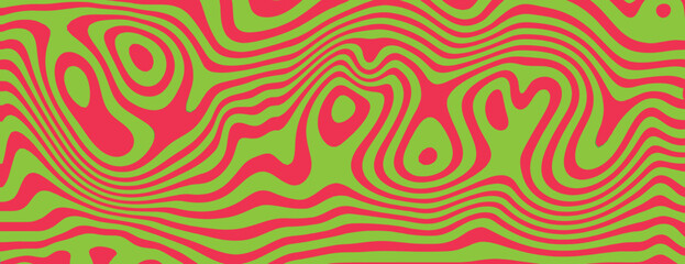 Psychedelic background with wavy red and green patterns. The background features vibrant red and green colors in a swirling texture. Psychedelic pattern background vector. Green background.