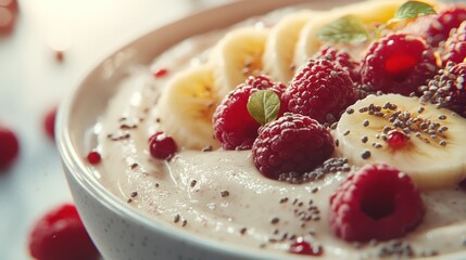 Healthy Yogurt Parfait with Berries and Banana, Close-up