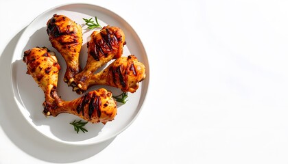 Delicious roasted chicken drumsticks with crispy skin served on a white plate garnished with fresh herbs for a flavorful savory meal or dinner option