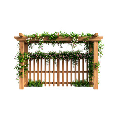 Obraz premium A wrought iron fence and a white wooden picket fence with a gate stand in a summer garden with green grass and a blue sky