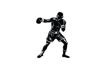 Naklejka premium Dynamic silhouette of a male boxer throwing a powerful punch during a boxing match showcasing athletic movement and combat sport action